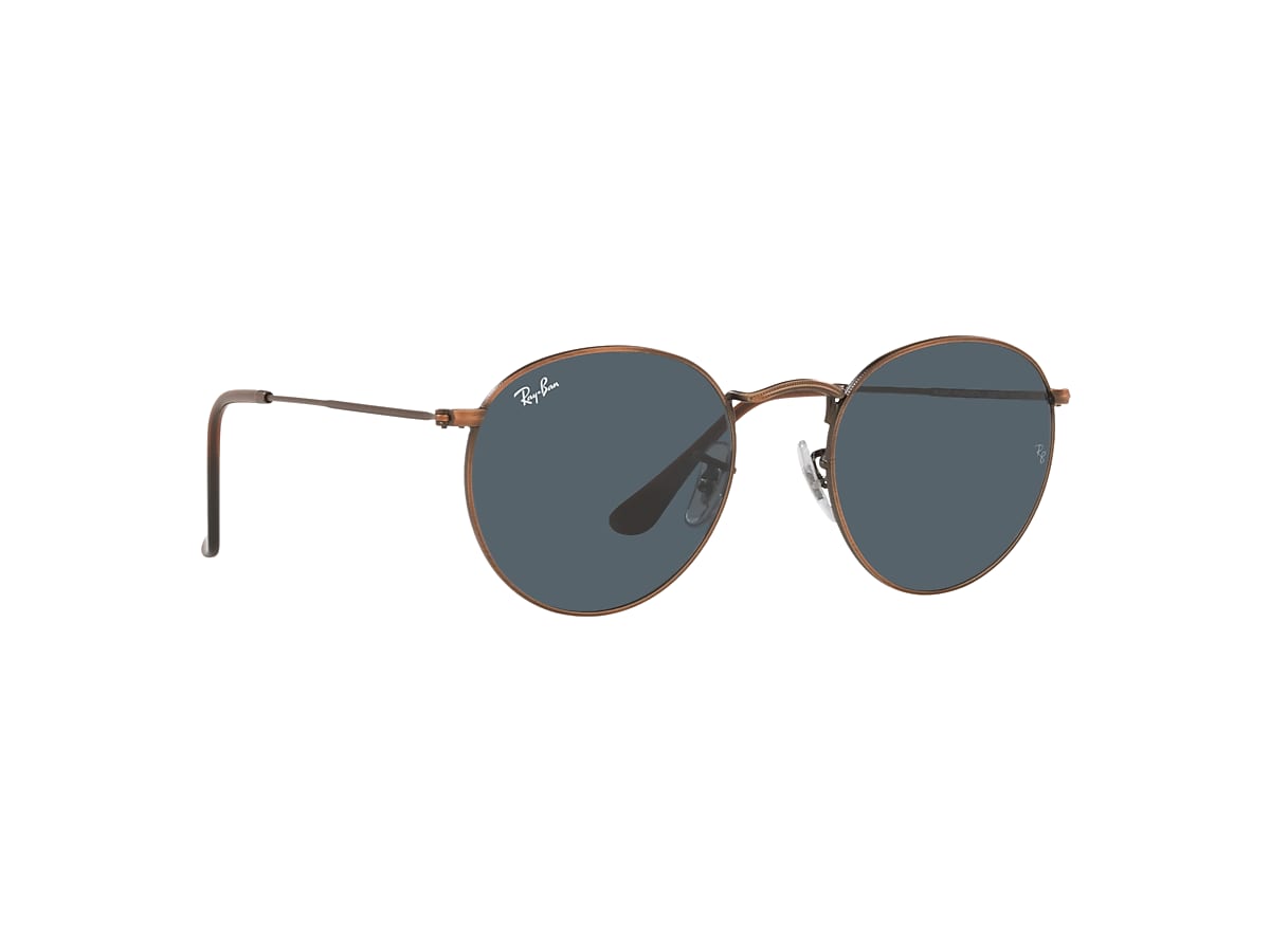 ROUND METAL ANTIQUED Sunglasses in Bronze-Copper and Blue - RB3447 