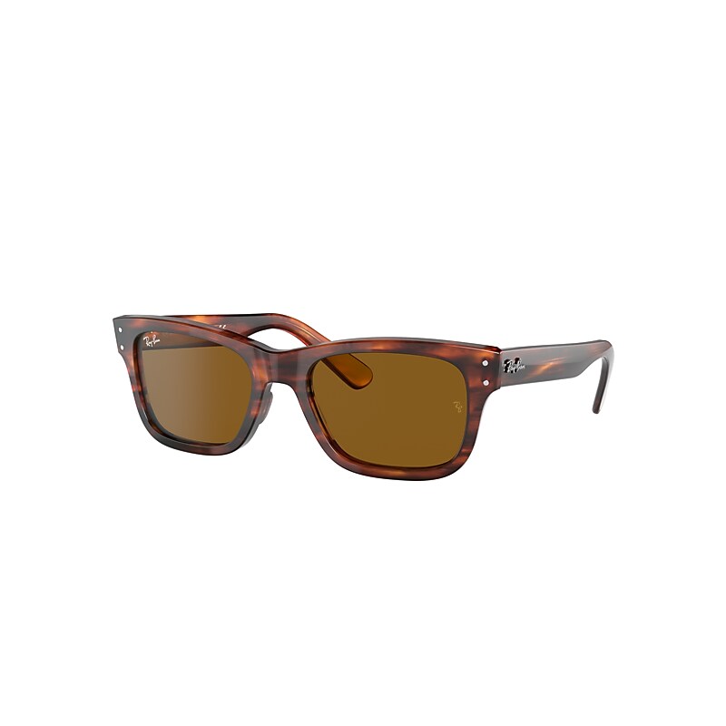 Ray-Ban Burbank Sunglasses Striped Havana Frame Brown Lenses 55-20
