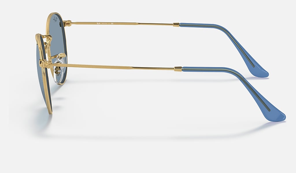 Round Metal True Blue Sunglasses in Gold and Blue | Ray-Ban®