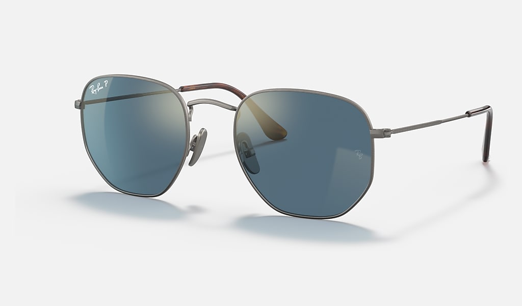 Hexagonal Titanium Sunglasses in Gunmetal and Blue | Ray-Ban®