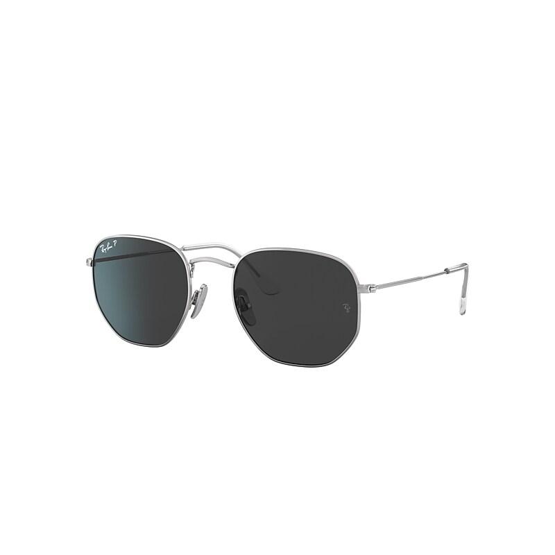 Ray-Ban Hexagonal Titanium Sunglasses Silver Frame Black Lenses Polarized 51-21 product image