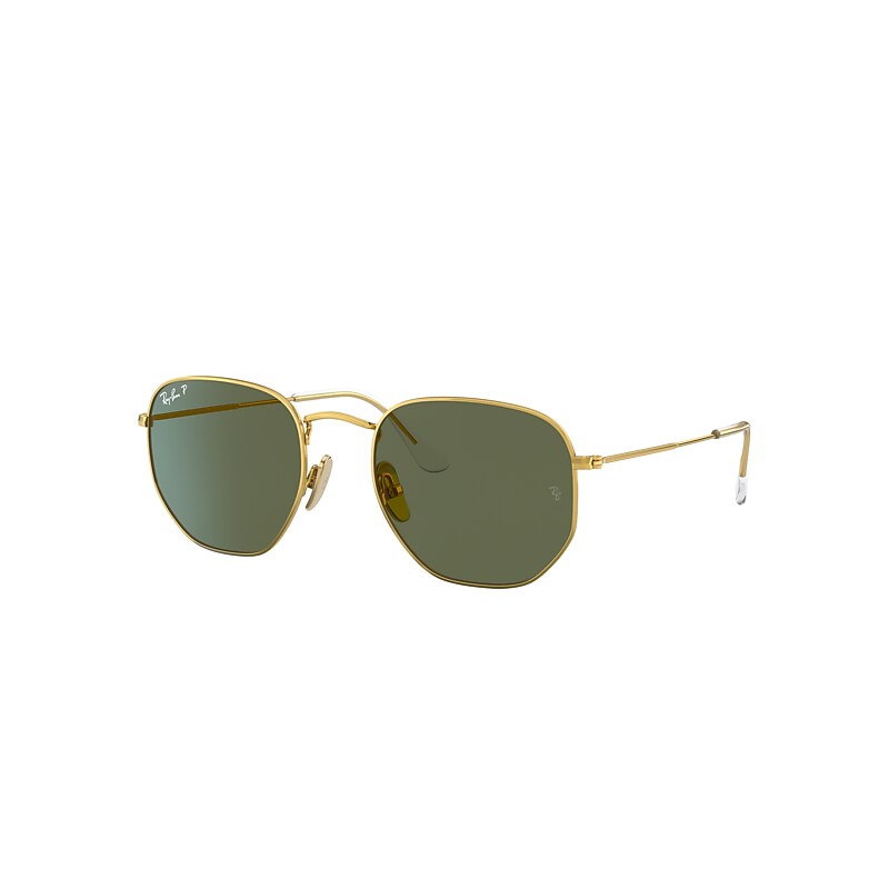 Ray-Ban Hexagonal Titanium Sunglasses Gold Frame Green Lenses Polarized 51-21 product image