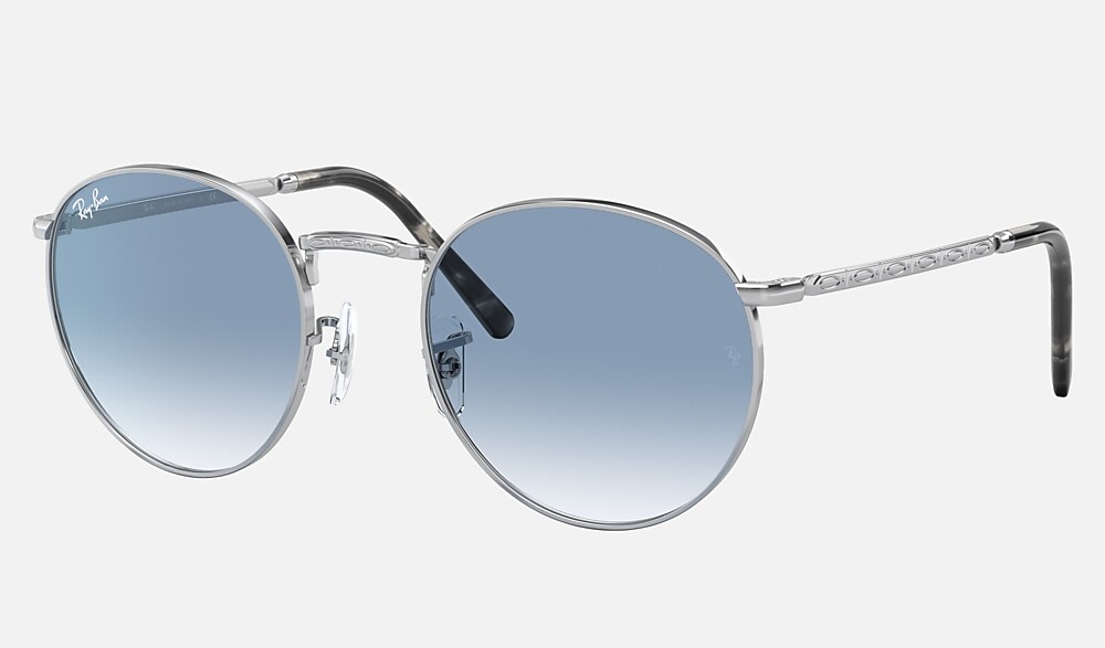 NEW ROUND Sunglasses in Silver and Clear Gradient Blue