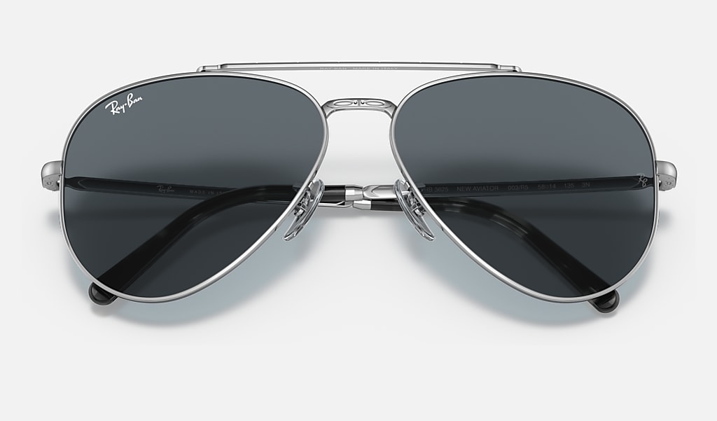 New Aviator Sunglasses in Silver and Blue | Ray-Ban®