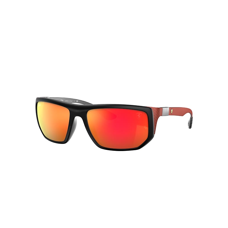 Shop Ray Ban Sunglasses Unisex Rb8361m Scuderia Ferrari Collection - Red On Black Frame Brown Lenses 60-18