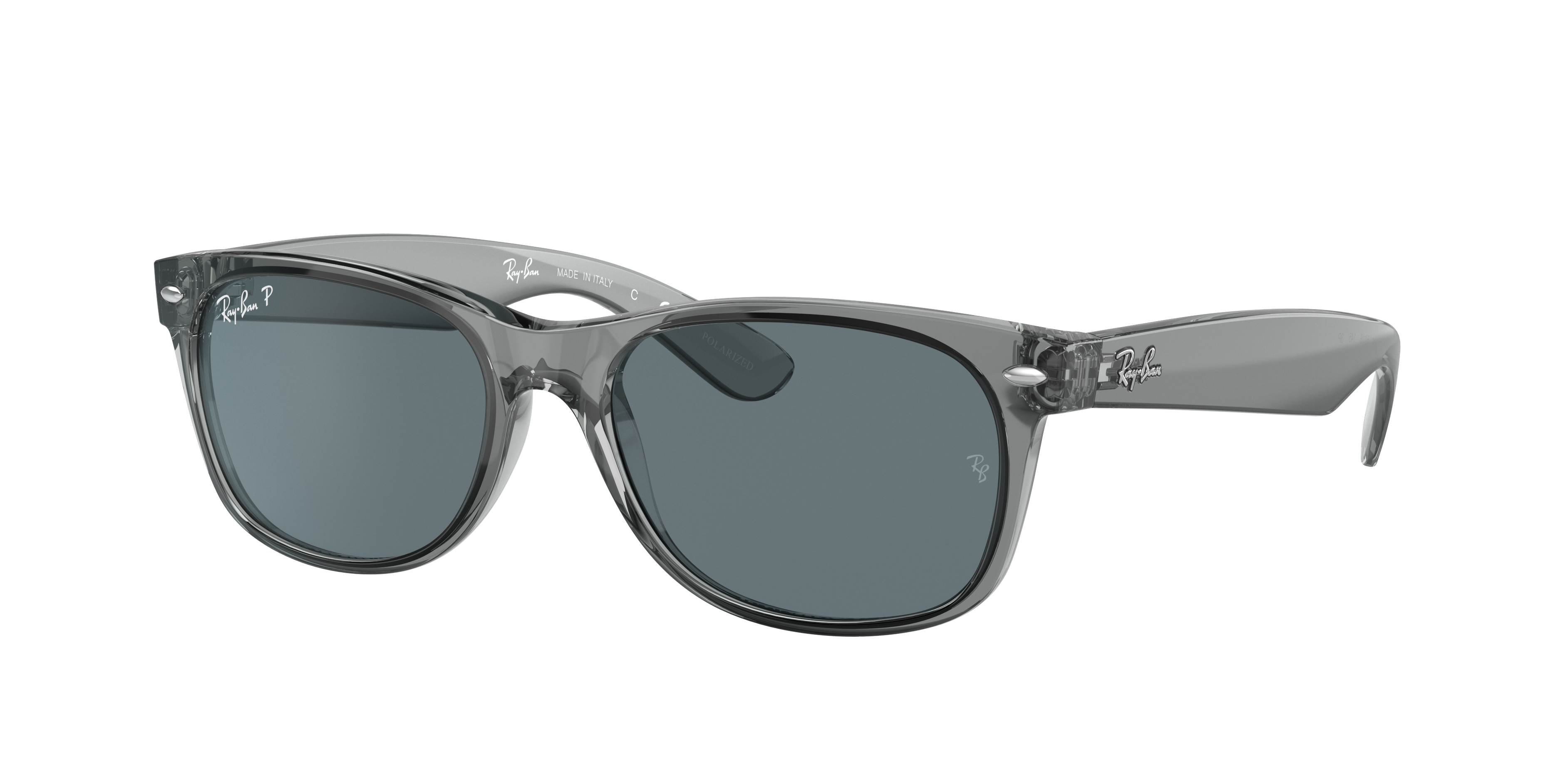 New Wayfarer Classic Sunglasses In Transparent Grey And Blue Ray Ban