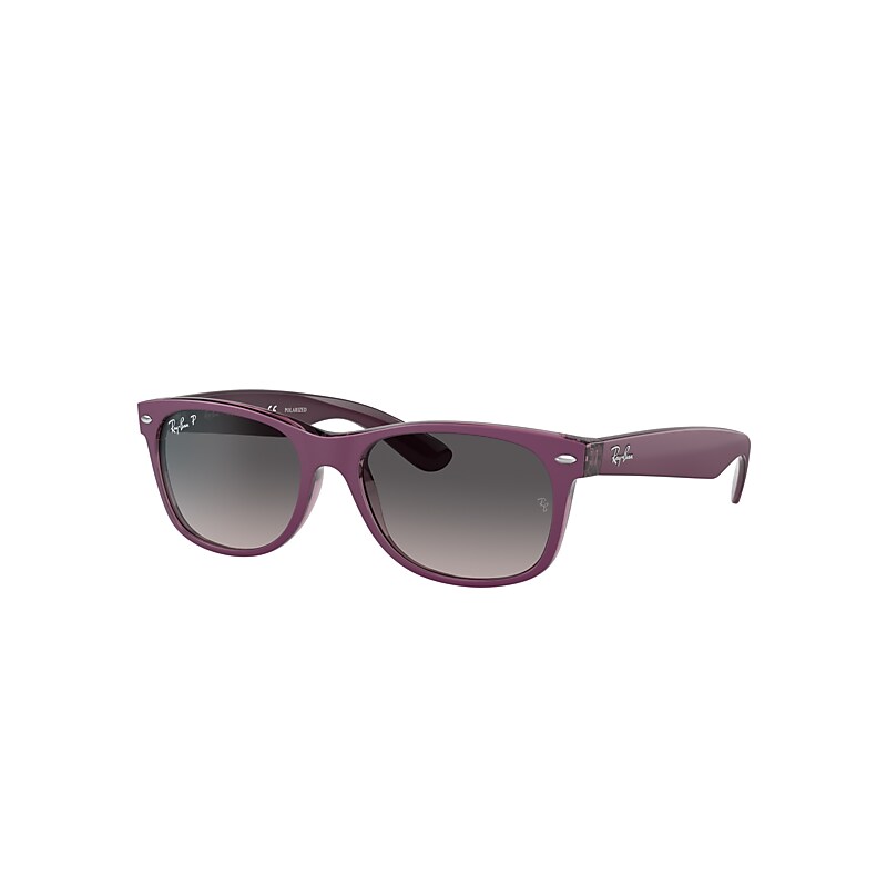 Ray-Ban New Wayfarer Classic Sunglasses Violet On Transparent Violet Frame Grey Lenses Polarized 55-18