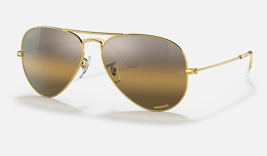 emotioneel Mentor Bully Aviator Chromance Sunglasses in Gold and Silver/Brown | Ray-Ban®