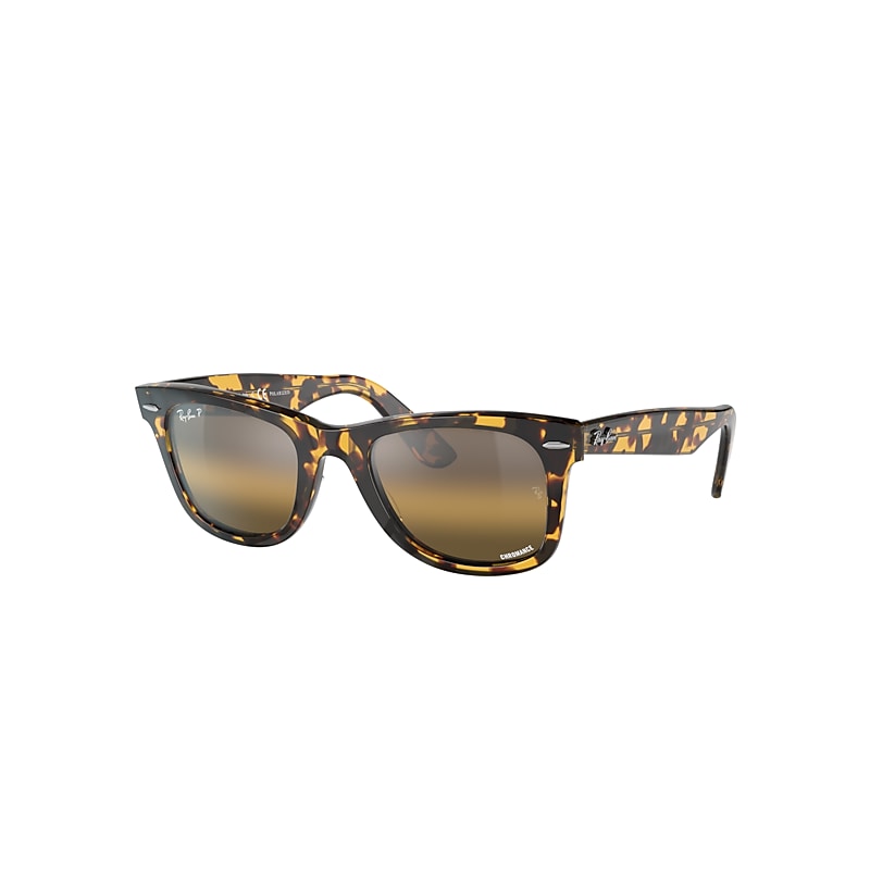 Ray-Ban Original Wayfarer Chromance Sunglasses Yellow Havana Frame Brown Lenses Polarized 50-22 product image