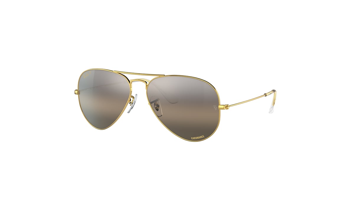 Ray-Ban Gafas De Sol Unisex Aviator Chromance - Montura Oro Lentes Plateado  Polarizados 58-14