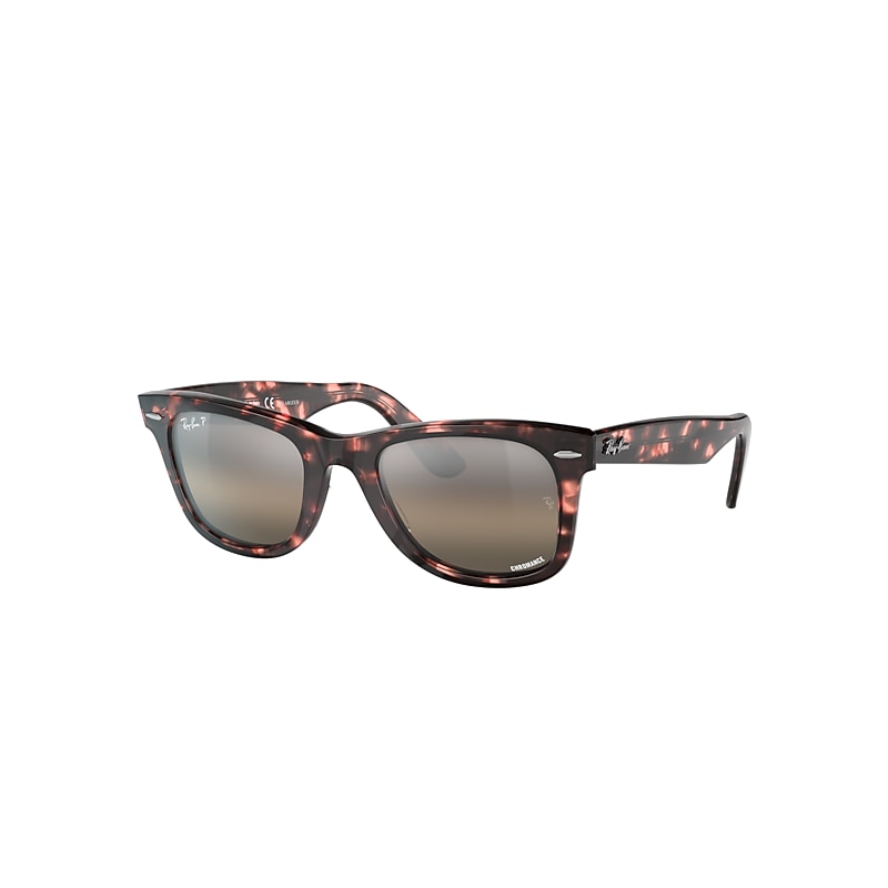 Ray-Ban Original Wayfarer Chromance Sunglasses Pink Havana Frame Grey Lenses Polarized 52-22 product image