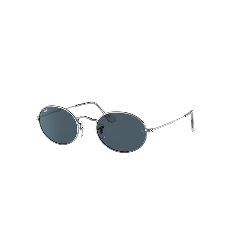 Ray-Ban Oval Sunglasses Silver Frame Blue Lenses 51-21