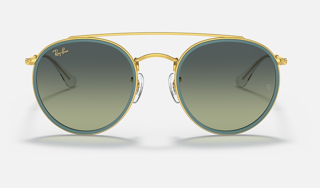 Round Double Bridge Sunglasses in Gold and Green | Ray-Ban®