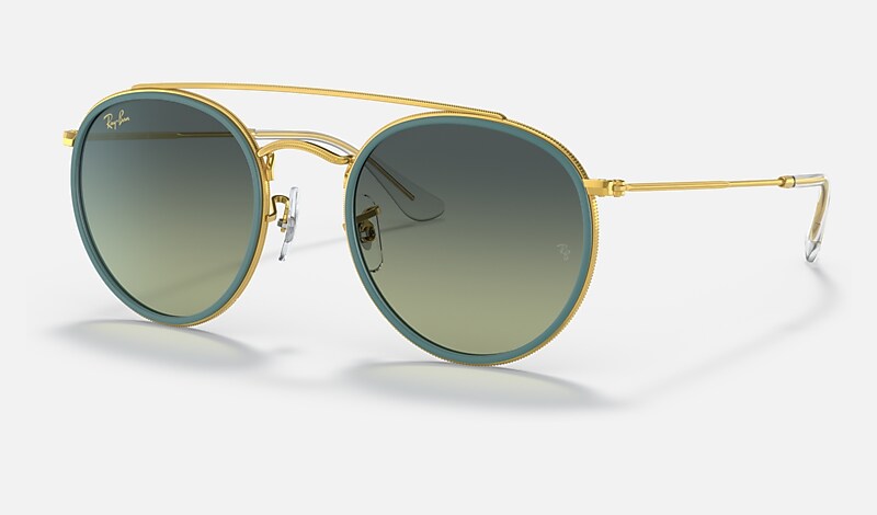 ROUND DOUBLE BRIDGE Sunglasses in Gold and Green - RB3647N | Ray