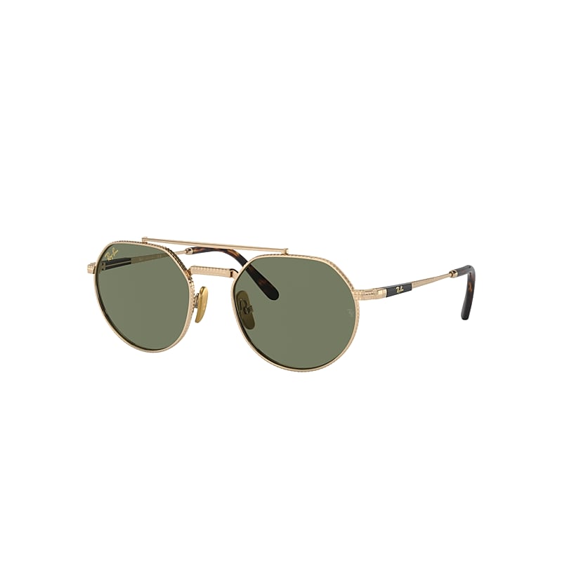 Shop Ray Ban Sunglasses Unisex Jack Ii Titanium - Gold Frame Green Lenses 53-20