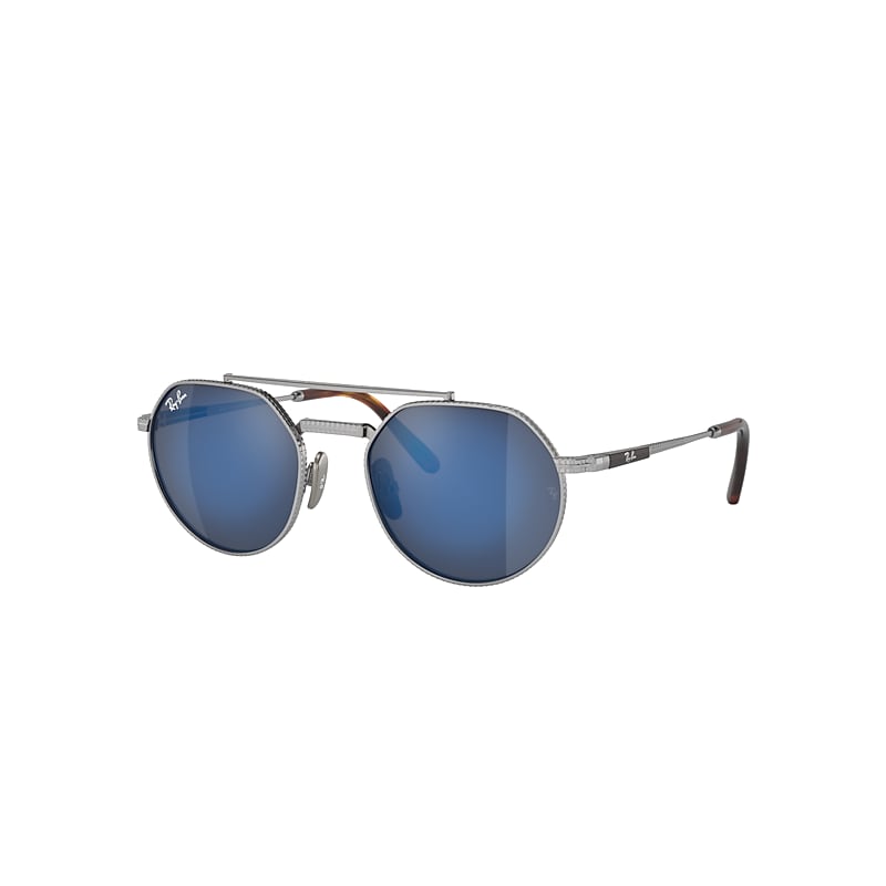 Ray Ban Jack Ii Titanium Sunglasses Silver Frame Blue Lenses 53-20