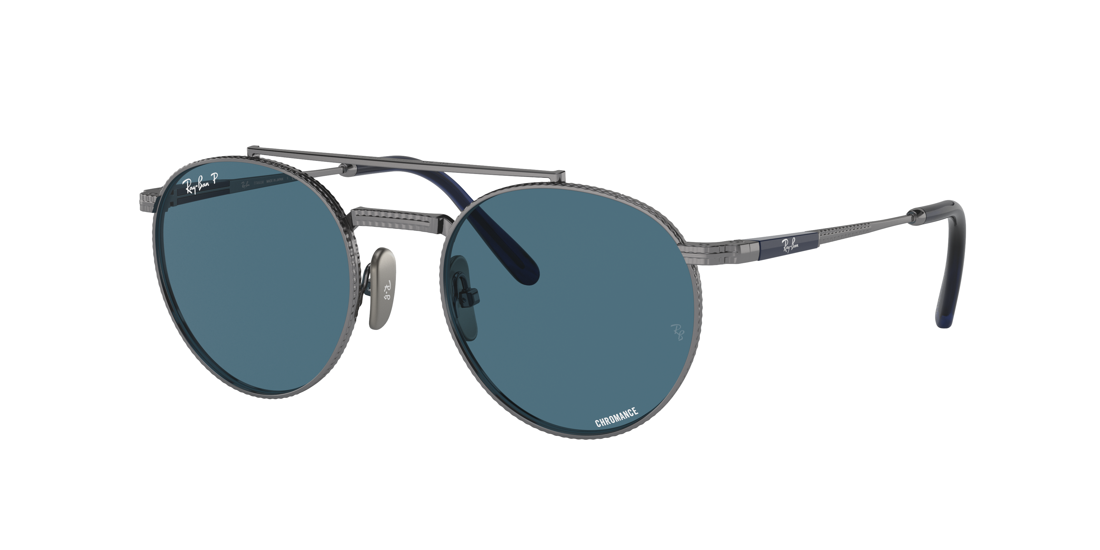 Round Ii Titanium Sunglasses in Gunmetal and Blue | Ray-Ban®