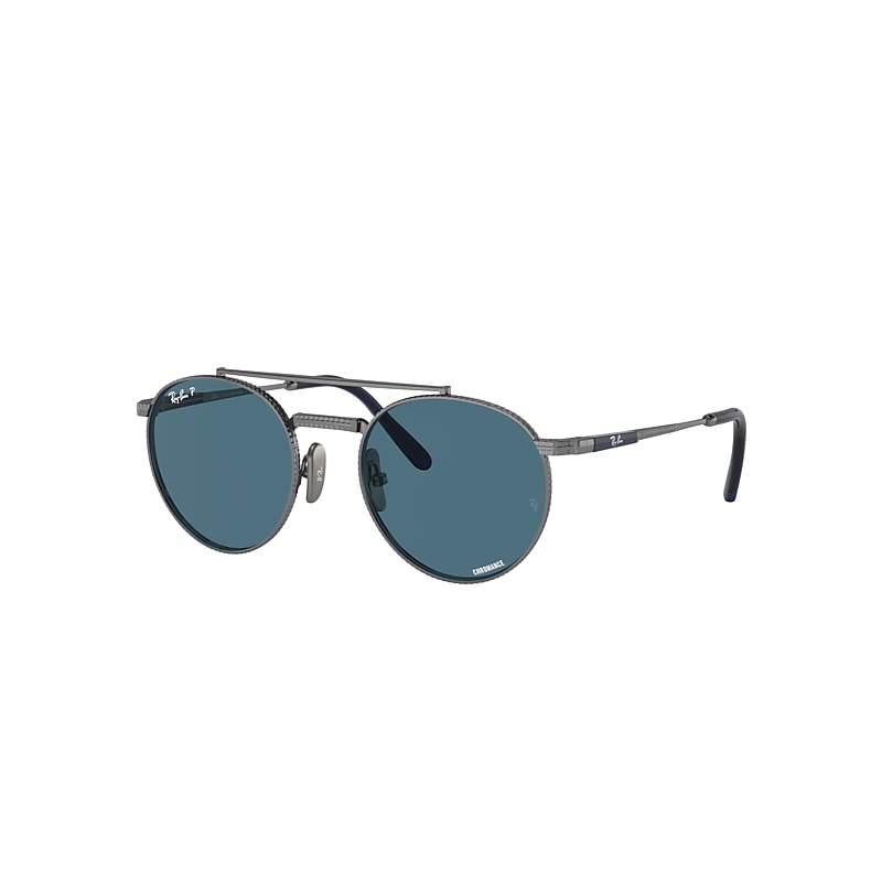 Ray-Ban Round II Titanium Sunglasses Gunmetal Frame Blue Lenses Polarized  53-20