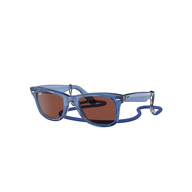 Ray Ban Original Wayfarer Colorblock Sunglasses Transparent Blue Frame Red Lenses 50-22