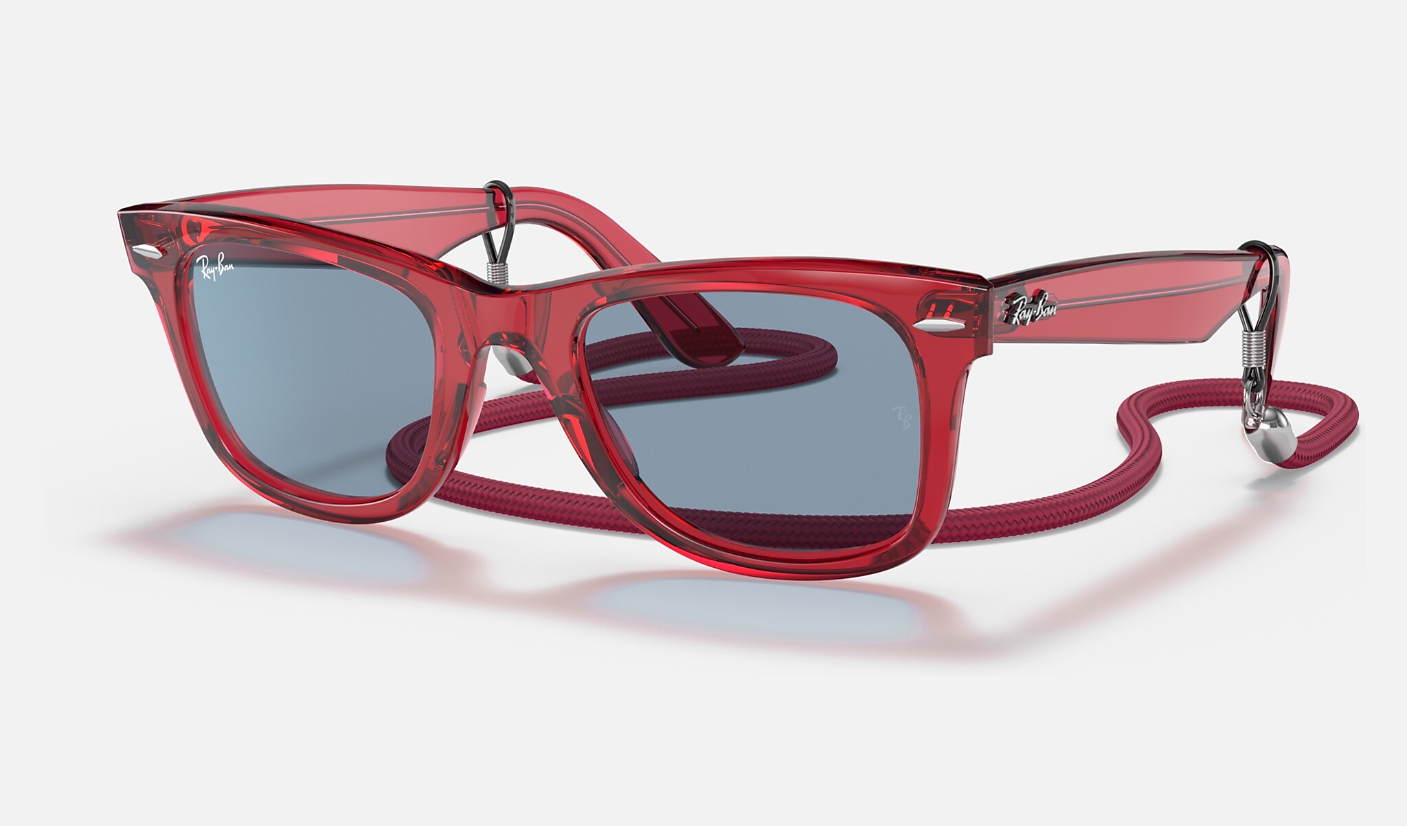 Ray Ban Original Wayfarer Colorblock Sunglasses Transparent Red Frame Blue Lenses 50-22