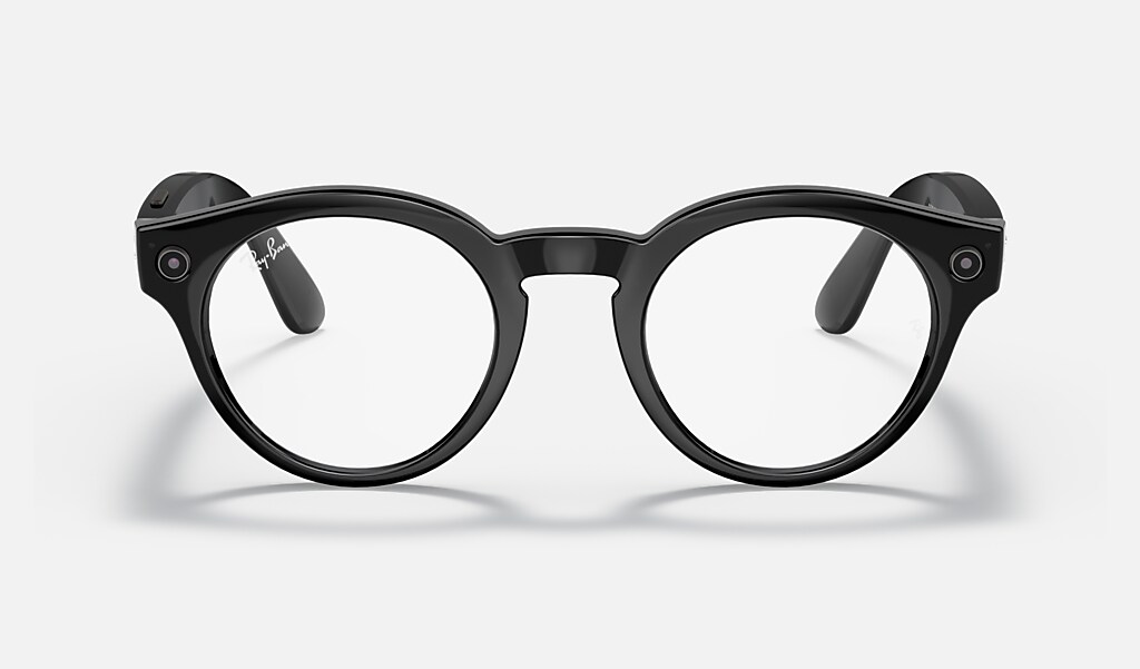 Ray-ban Stories | Round Sunglasses in Shiny Black and Clear/Brown 