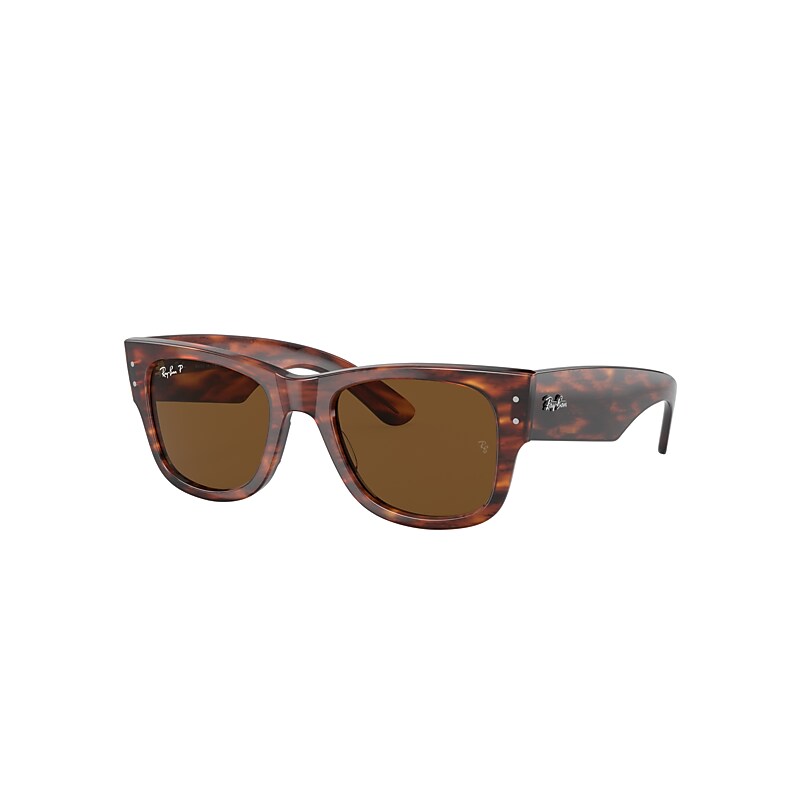 Ray Ban Mega Wayfarer Sonnenbrillen Havana Gestreift Fassung Braun Glas Polarisiert 51-21 In Striped Havana