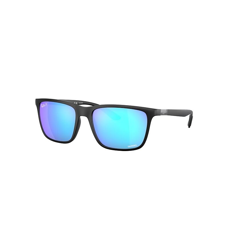 Shop Ray Ban Rb4385 Sunglasses Black Frame Blue Lenses Polarized 58-18