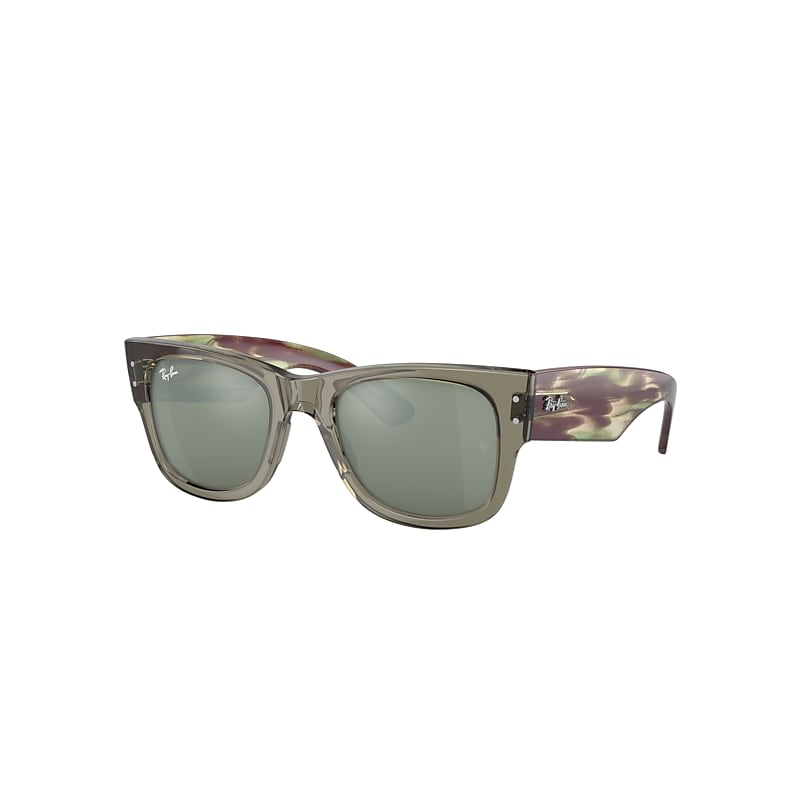 Ray Ban Mega Wayfarer Sunglasses Striped Green Havana Frame Silver Lenses 52-21