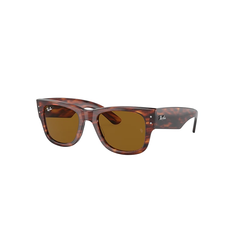 Ray Ban Mega Wayfarer Sunglasses Striped Havana Frame Brown Lenses 52-21