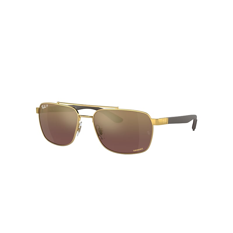 Ray Ban Rb3701 Sunglasses Matte Brown Frame Gold Lenses Polarized 59-17 In Brown