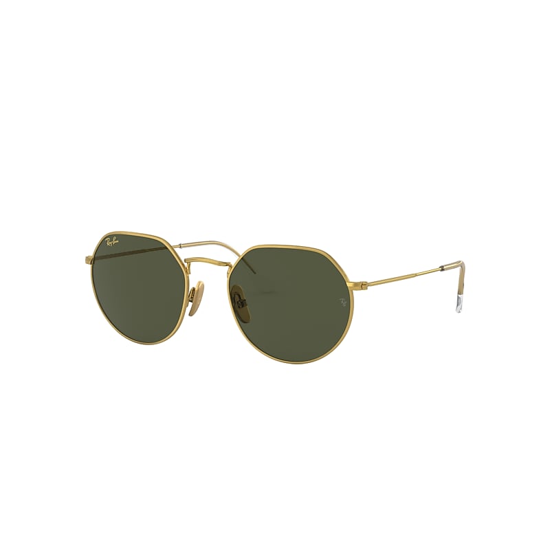 Shop Ray Ban Jack Titanium Sunglasses Gold Frame Green Lenses 53-20