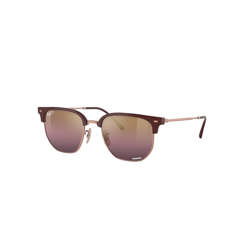 Ray-Ban New Clubmaster Sunglasses Rose Gold Frame Red Lenses Polarized 55-20