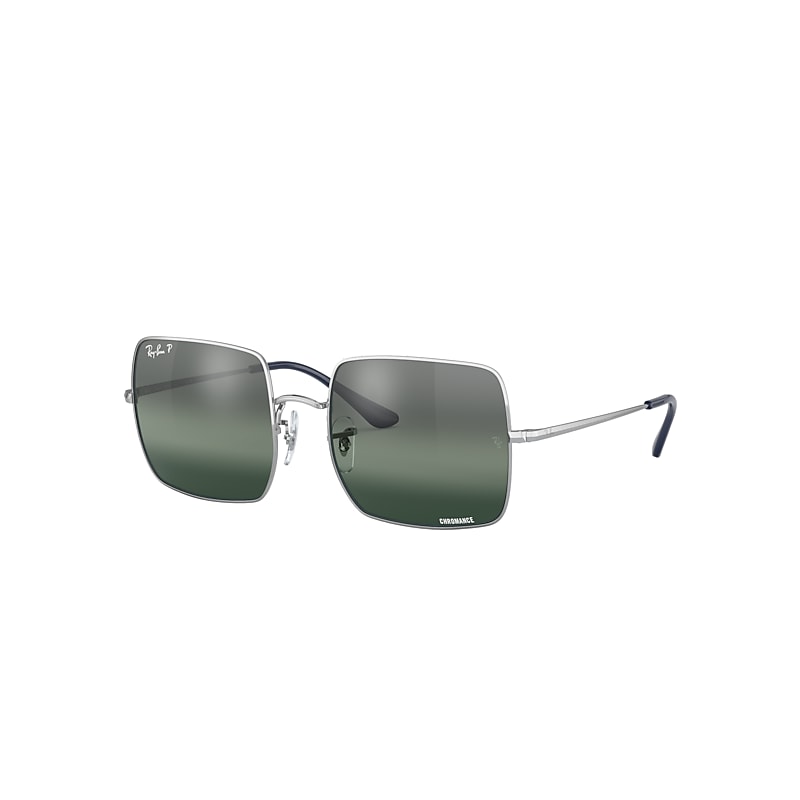 Ray-Ban Square 1971 Chromance Sunglasses Silver Frame Blue Lenses Polarized 54-19