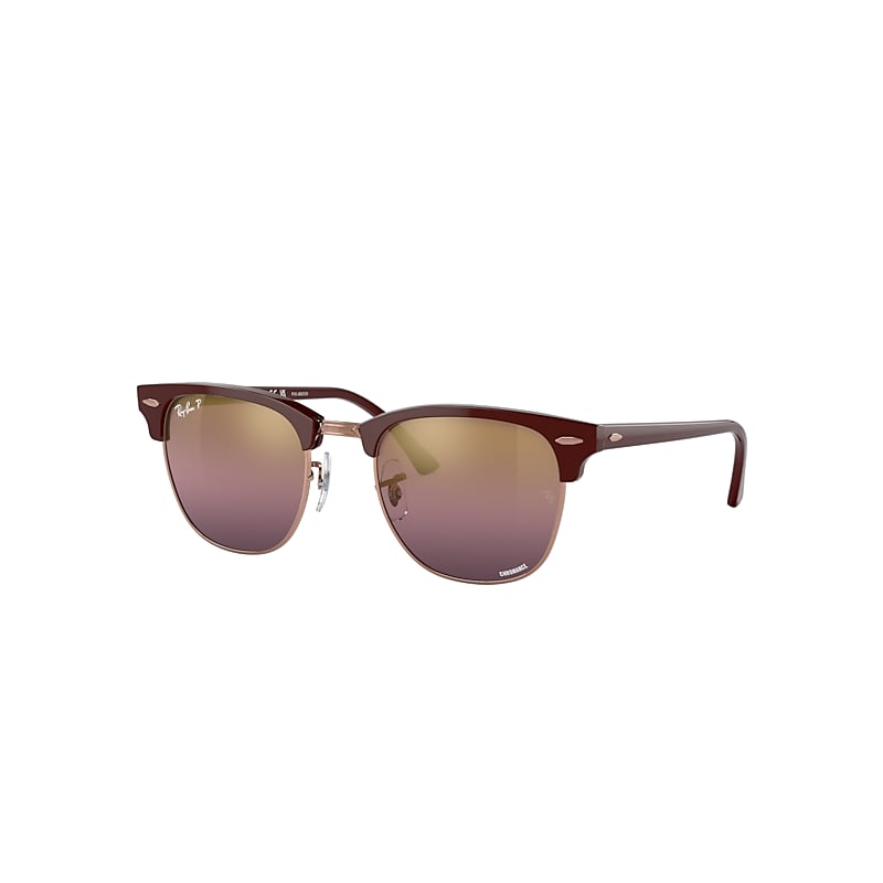 Ray Ban Clubmaster Chromance Sunglasses Bordeaux Frame Red Lenses Polarized 51-21 In Bordeaux