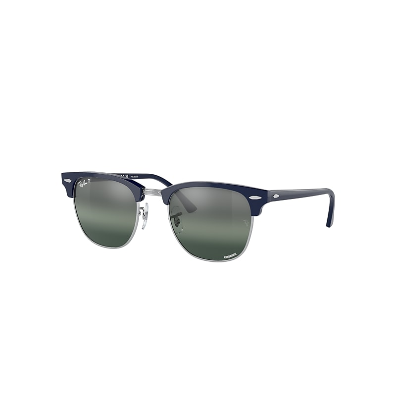 Ray Ban Clubmaster Chromance Sunglasses Blue Frame Silver Lenses Polarized 49-21