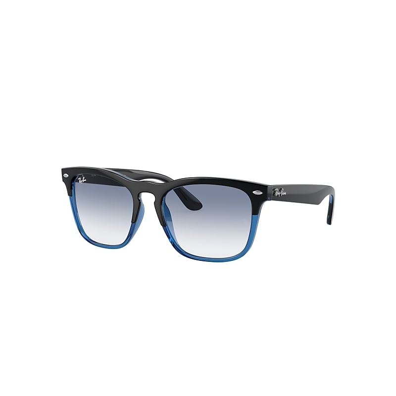 Ray Ban Steve Sunglasses Black On Transparent Blue Frame Blue Lenses 54-18 In Black On Transparent Blue