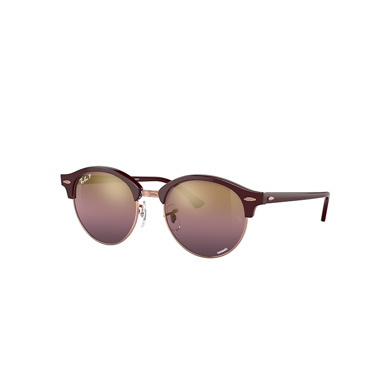 Ray Ban Clubround Chromance Sunglasses Bordeaux Frame Red Lenses Polarized 51-19