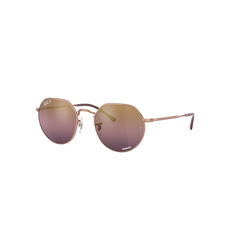 Ray Ban Jack Chromance Sunglasses Rose Gold Frame Red Lenses Polarized 53-20