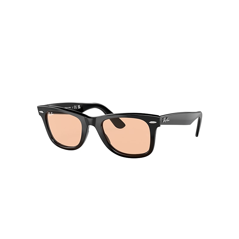 Ray Ban Original Wayfarer Washed Lenses Sunglasses Black Frame Pink Lenses 52-22