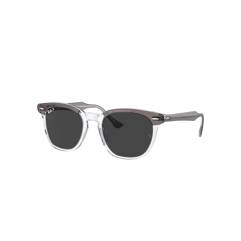 RAY BAN SUNGLASSES UNISEX HAWKEYE RELOADED - GREY ON TRANSPARENT FRAME BLACK LENSES POLARIZED 52-21
