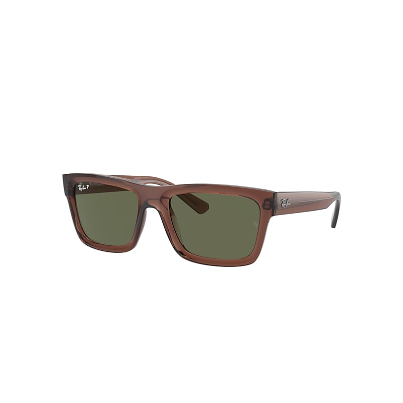 Shop Ray Ban Warren Bio-based Sunglasses Transparent Brown Frame Green Lenses Polarized 54-20