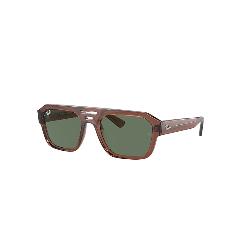 Ray Ban Sunglasses Unisex Corrigan Bio-based - Transparent Brown Frame Green Lenses 54-20