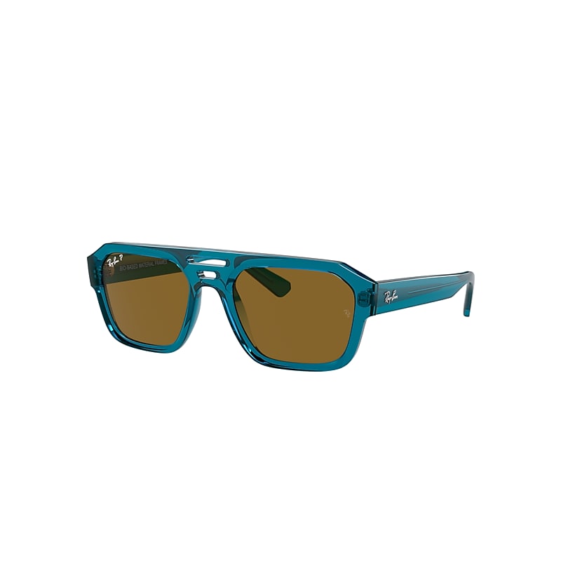 Shop Ray Ban Sunglasses Unisex Corrigan Bio-based - Transparent Light Blue Frame Brown Lenses Polarized 54-20