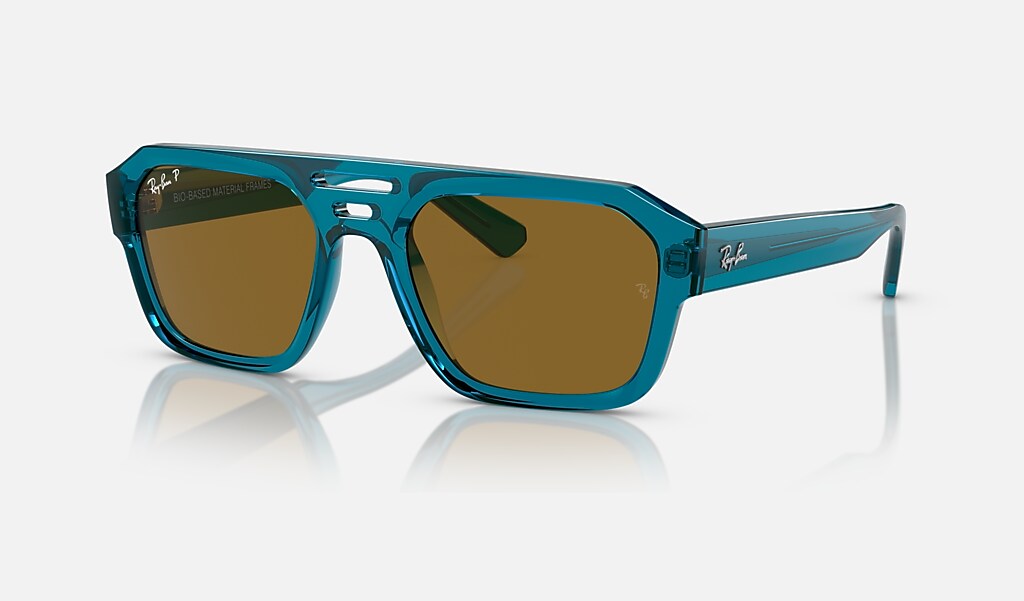 Corrigan Bio-based Sunglasses in Transparent Light Blue and Dark Brown | Ray -Ban®