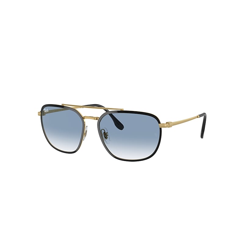 Shop Ray Ban Rb3708 Sunglasses Gold Frame Blue Lenses 56-18