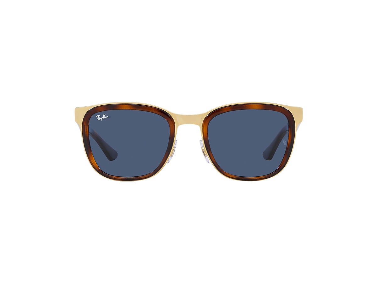 Clyde Sunglasses in Havana On Gold and Dark Blue | Ray-Ban®