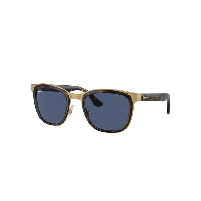 Ray Ban Sunglasses Unisex Clyde - Havana On Gold Frame Blue Lenses 53-22