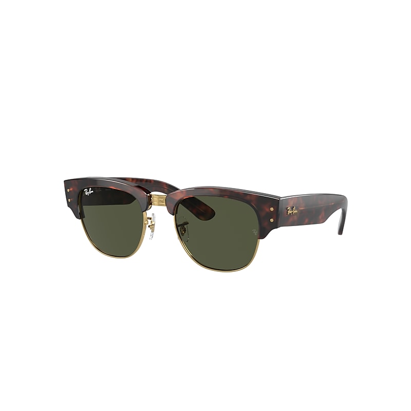 Ray Ban Sunglasses Unisex Mega Clubmaster - Tortoise On Gold Frame Green Lenses 53-21