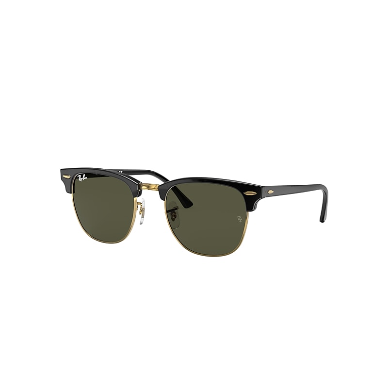 Shop Ray Ban Sunglasses Unisex Clubmaster Classic - Black On Gold Frame Green Lenses 55-21 In Schwarz