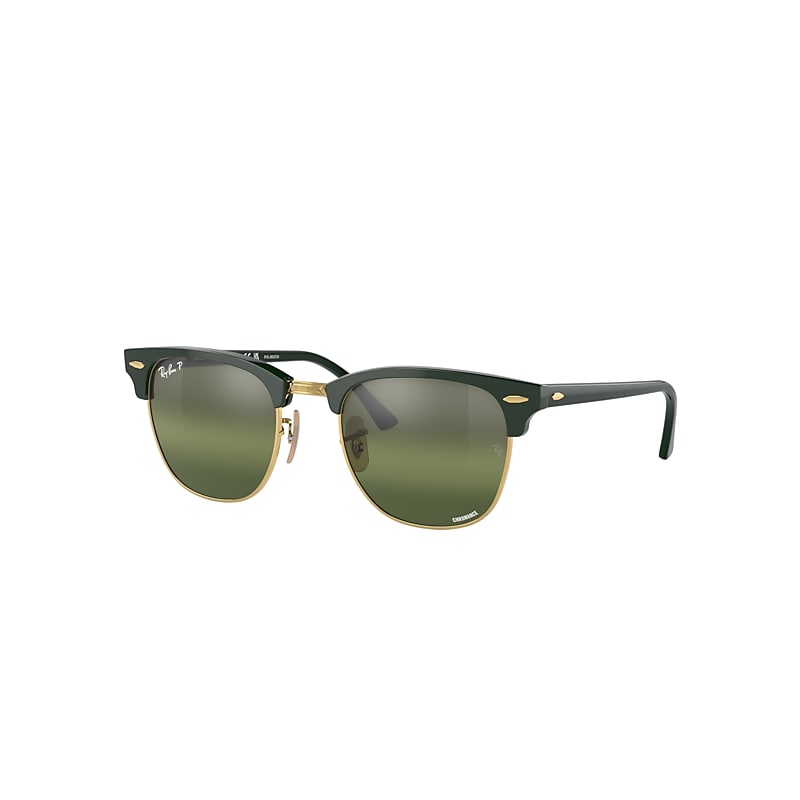 Ray Ban Sunglasses Unisex Clubmaster Chromance - Green Frame Silver Lenses Polarized 55-21 In Green